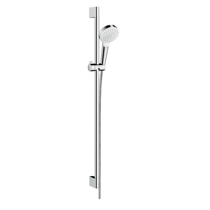 Изображение товара Душевой гарнитур Hansgrohe Crometta 1jet 26537400, штанга 90 см, корпус хром, лицевая часть белая, 1 режим струи