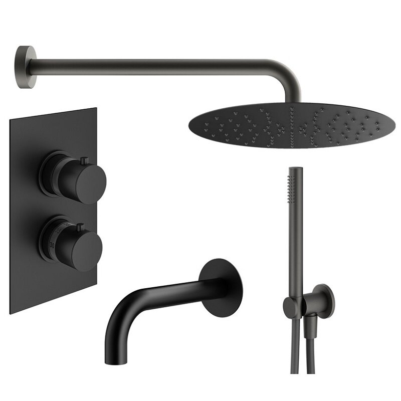 Изображение товара Душевая система Plumberia Selection Ixo KITXOT19QNO260KING с термостатом черный матовый