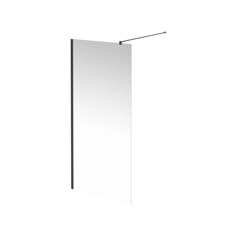 Изображение товара Душевая стенка Kerama Marazzi Vetro/Ветро VE.90.WI.BLK.M 90 см со свободным входом, кронштейн обрезной 120 см, стекло прозрачное, профиль матовый черный