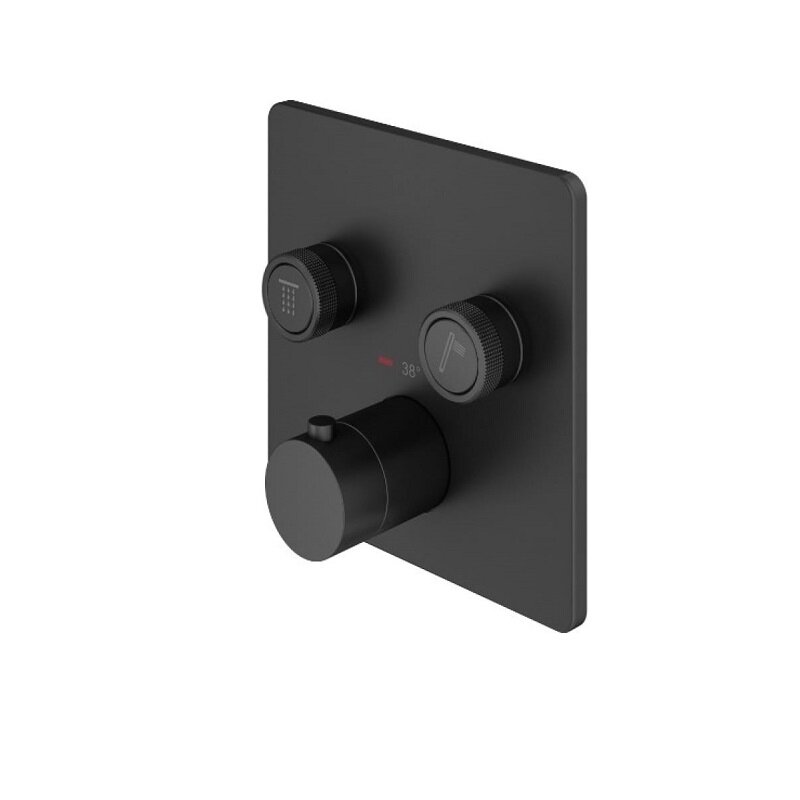 Изображение товара Смеситель Plumberia Selection Psbox KITPSB2902NO для ванны и душа, термостатический, на 2 потребителя, цвет черный матовый, комплект Изображение товара Смеситель Plumberia Selection Psbox KITPSB2902NO для ванны и душа, термостатический, на 2 потребителя, цвет черный матовый, комплект