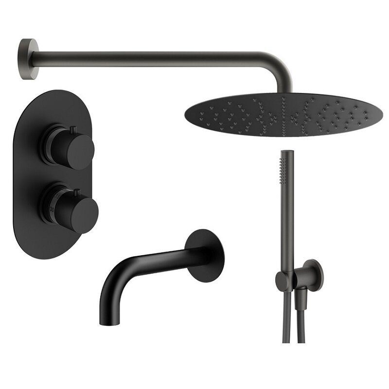 Изображение товара Душевая система Plumberia Selection Ixo KITXOT19NO60KING, термостатическая, на 3 потребителя, черны