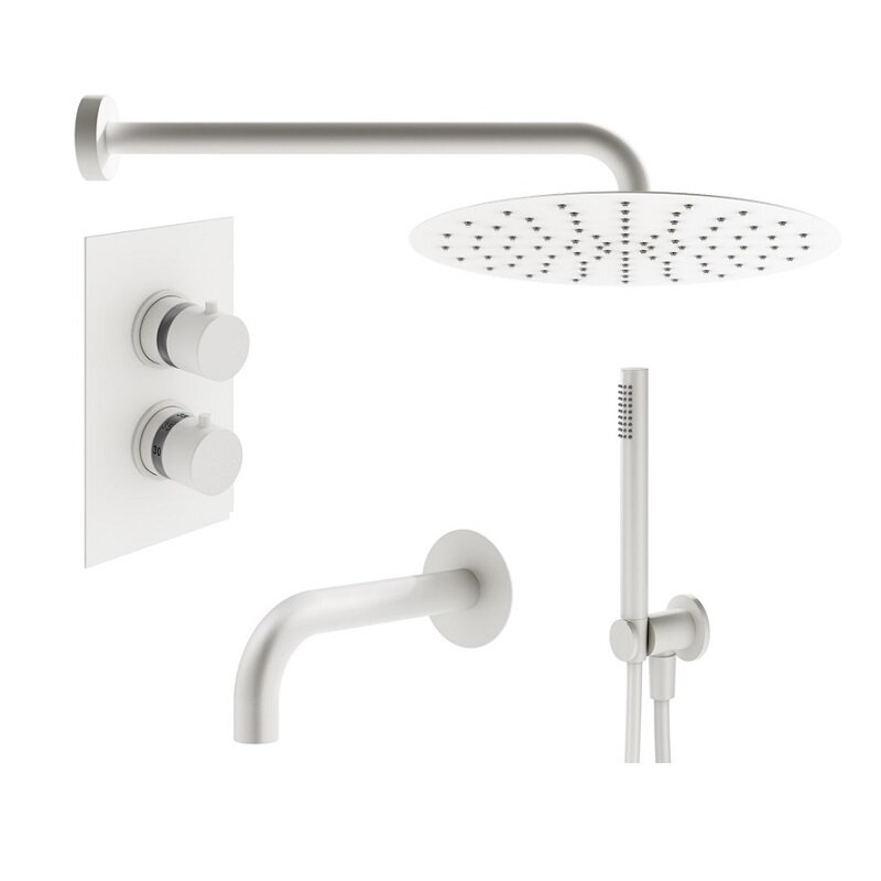 Изображение товара Душевая система Plumberia Selection Ixo с термостатом и верхним душем, белый матовый Изображение товара Душевая система Plumberia Selection Ixo с термостатом и верхним душем, белый матовый