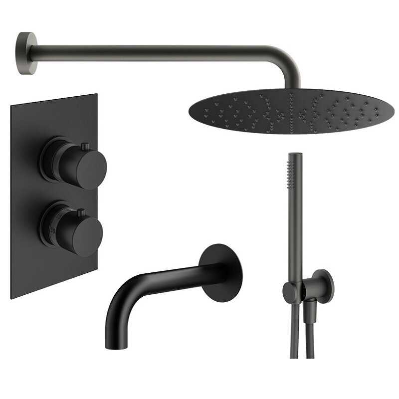 Изображение товара Душевая система Plumberia Selection Ixo KITXOT19QNO60, термостатическая, цвет черный матовый