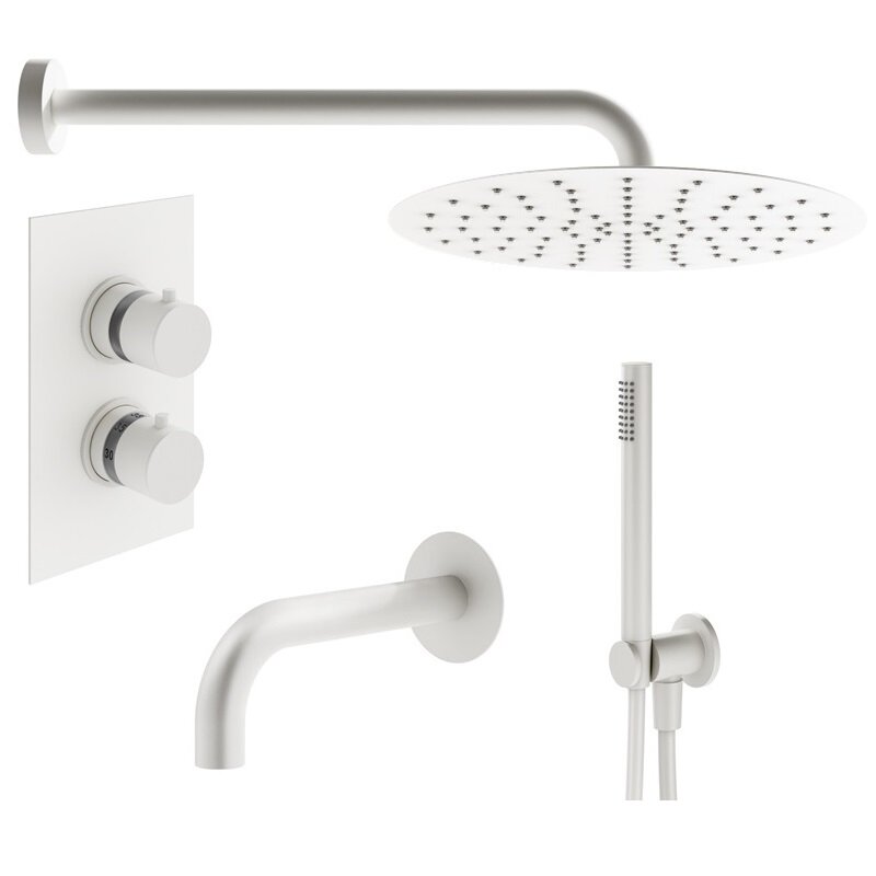 Изображение товара Душевая система Plumberia Selection Ixo KITXOT19QBO60KING, термостатическая, на 3 потребителя, цвет белый матовый Изображение товара Душевая система Plumberia Selection Ixo KITXOT19QBO60KING, термостатическая, на 3 потребителя, цвет белый матовый