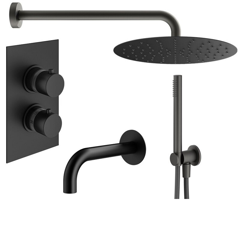 Изображение товара Душевая система Plumberia Selection Ixo KITXOT19QNO60KING, термостатическая, на 3 потребителя, цвет черный матовый Изображение товара Душевая система Plumberia Selection Ixo KITXOT19QNO60KING, термостатическая, на 3 потребителя, цвет черный матовый