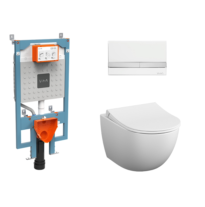 Изображение товара Инсталляция с унитазом Vitra Raum 9830B003-7208, безободковый, стекло белое/хром