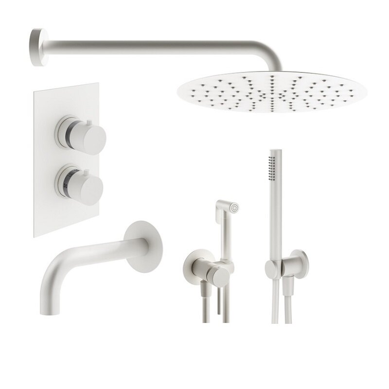 Изображение товара Душевая система Plumberia Selection Ixo с термостатом и гигиеническим душем, белый матовый Изображение товара Душевая система Plumberia Selection Ixo с термостатом и гигиеническим душем, белый матовый