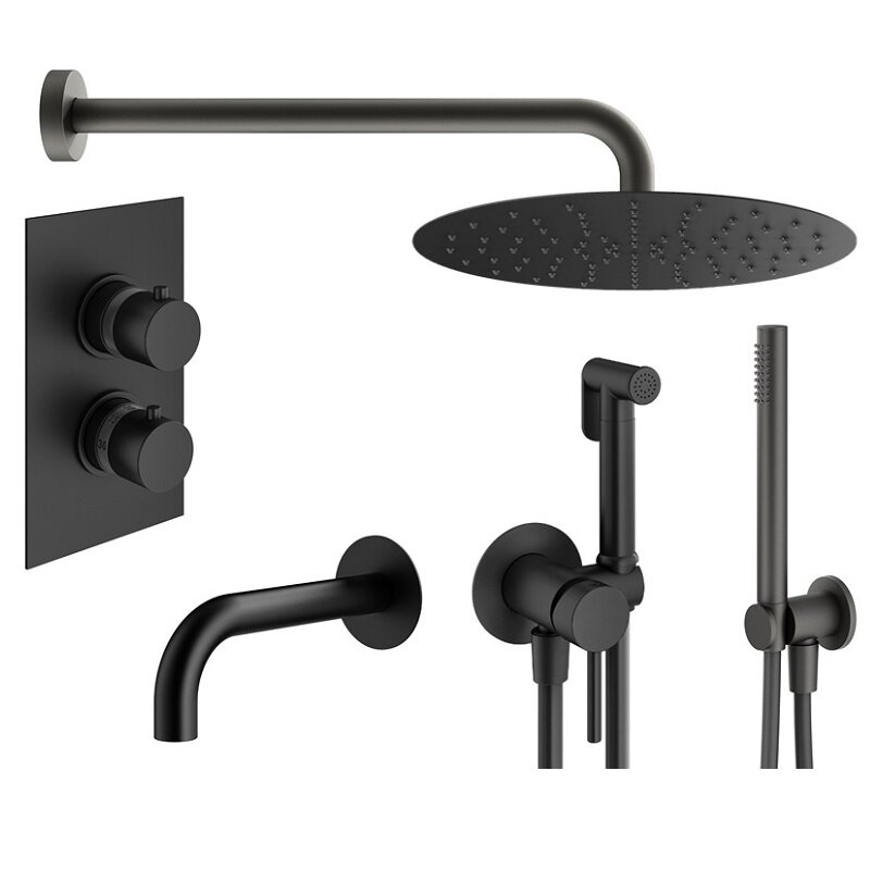 Изображение товара Душевая система Plumberia Selection Ixo KITZXOT19QNO60, термостатическая, цвет черный матовый