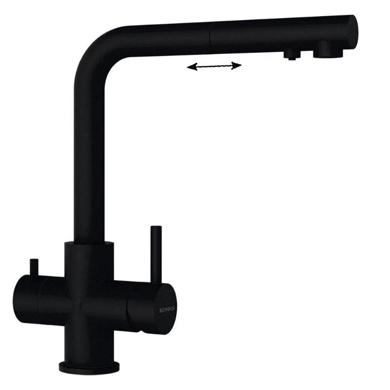 Изображение товара Смеситель Schock Vitus-D 710668 с выдвижным изливом и подключением к фильтру, матовый черный