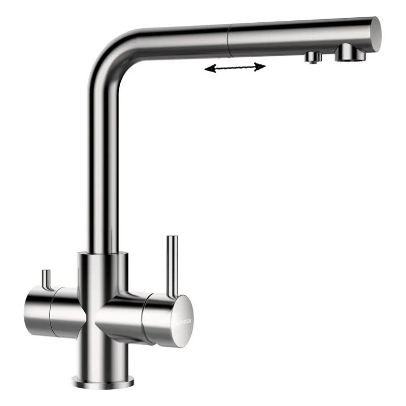 Изображение товара Смеситель для кухни Schock Vitus-D 710632 вытяжной с подключением к фильтру нержавеющая сталь Изображение товара Смеситель для кухни Schock Vitus-D 710632 вытяжной с подключением к фильтру нержавеющая сталь