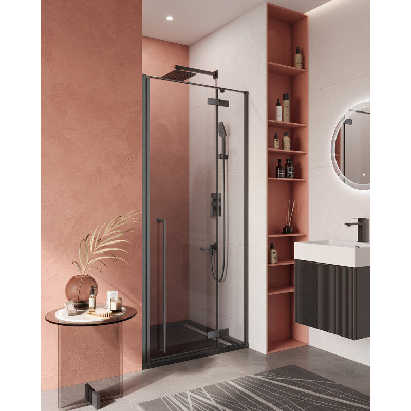 Изображение товара Душевая дверь Cezares LINER-B-12-90-C-NERO с прозрачным стеклом и черным профилем, 90 см