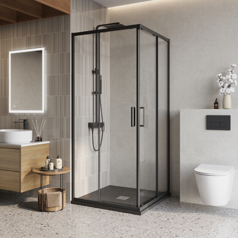 Изображение товара Душевой уголок BelBagno LUCE-A-2-90-C-NERO 90x90 стекло черный матовый
