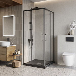 Изображение товара Душевой уголок BelBagno LUCE-A-2-90-C-NERO, 90 х 90 см, стекло прозрачное, профиль черный матовый