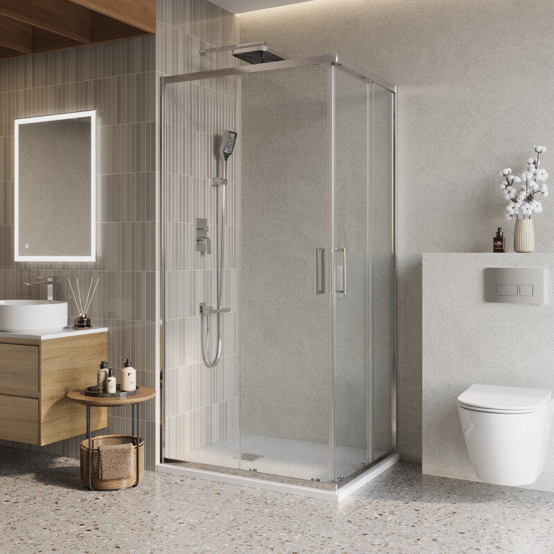 Изображение товара Душевой уголок BelBagno LUCE-AH-2 100x80 см прозрачное стекло хром профиль