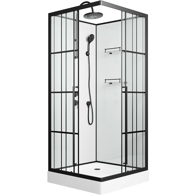 Изображение товара Душевая кабина Niagara Standart ST100/15QL/KL/BKT/ST100/15QR/KL/BKT, 100 x 100 см, стекло прозрачное с рисунком, профиль черный матовый, левая/правая