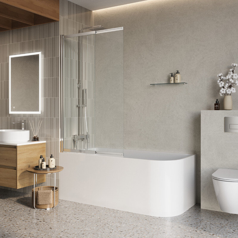 Изображение товара Шторка на ванну BelBagno LUCE-VF-11-80/145-C-Cr, 80 см, стекло прозрачное, профиль хром