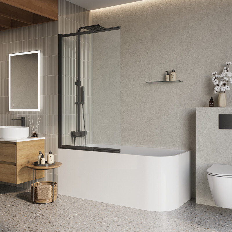 Изображение товара Шторка на ванну BelBagno LUCE-VF-11-80/145-C-NERO стекло 80 см, черный матовый профиль