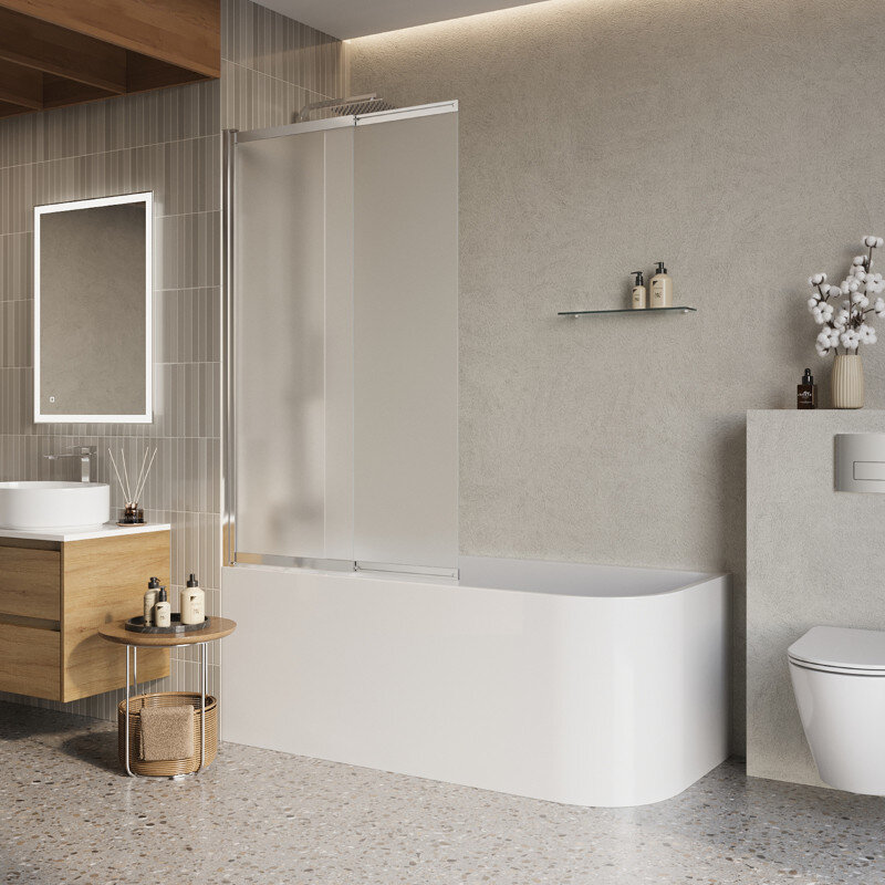 Изображение товара Шторка для ванны из стекла матовое 90 см с хром профилем BelBagno LUCE