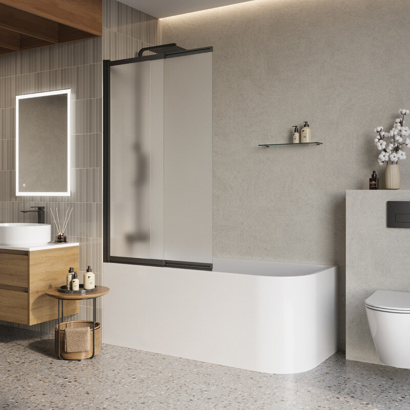 Изображение товара Шторка на ванну BelBagno LUCE-VF-11-90/145-P-NERO, 90 см, стекло рифленое, профиль черный матовый Изображение товара Шторка на ванну BelBagno LUCE-VF-11-90/145-P-NERO, 90 см, стекло рифленое, профиль черный матовый