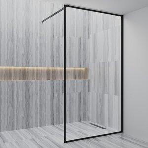 Изображение товара Душевая стенка Paini WalkIN100F, со свободным входом, 100 см, стекло прозрачное принт по периметру, профиль черный матовый