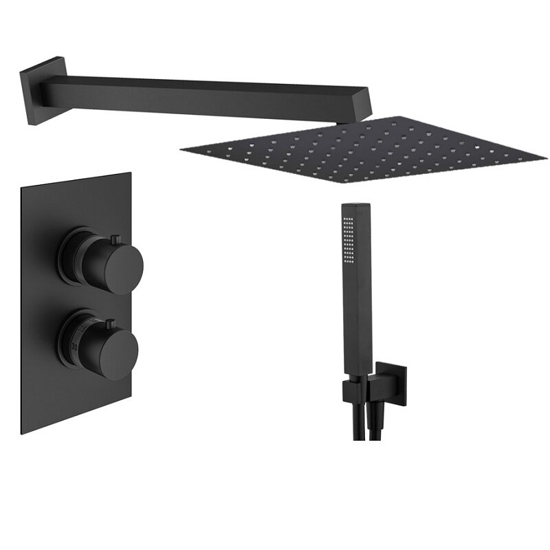 Изображение товара Душевая система Plumberia Selection Tag KITTGT18QNO термостатическая черный матовый