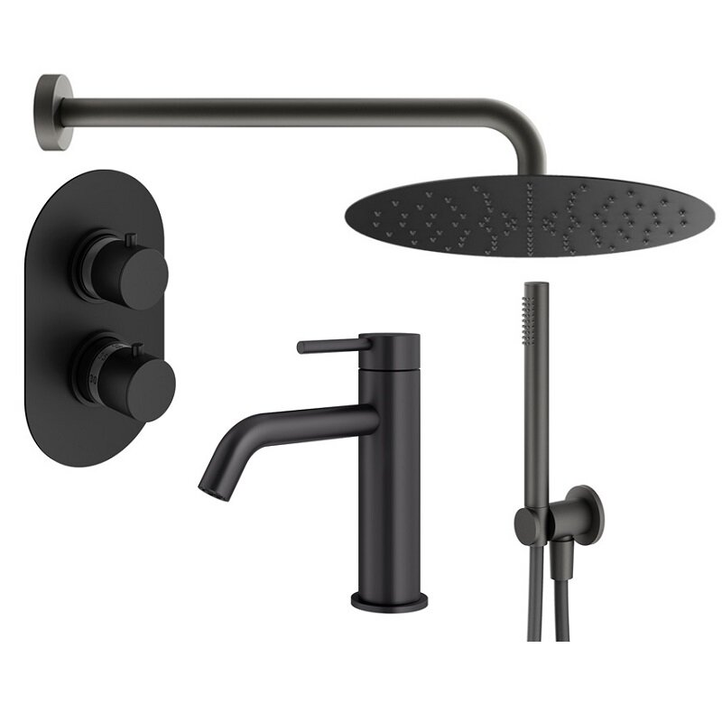 Изображение товара Комплект смесителей Plumberia Selection Ixo KITXOT18NO53, цвет черный матовый Изображение товара Комплект смесителей Plumberia Selection Ixo KITXOT18NO53, цвет черный матовый