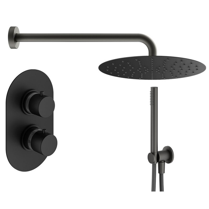 Изображение товара Душевая система Plumberia Selection Ixo KITXOT18NOKING термостатическая черный матовый