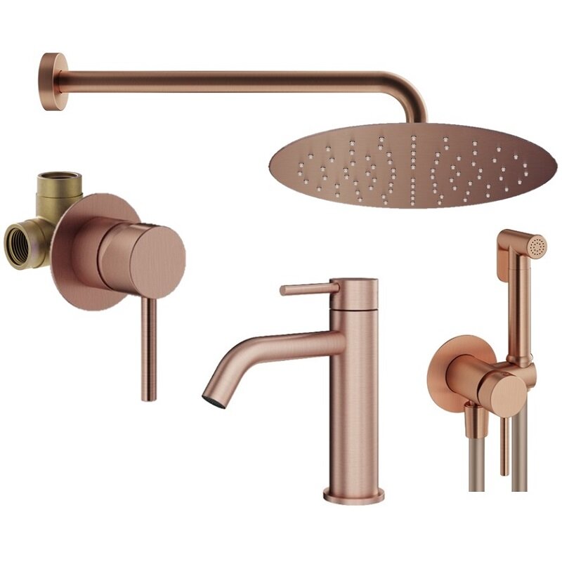 Изображение товара Комплект сантехники Plumberia Selection Ixo медь (ружья гигиенический душ, верхний и встраиваемый д Изображение товара Комплект сантехники Plumberia Selection Ixo медь (ружья гигиенический душ, верхний и встраиваемый д
