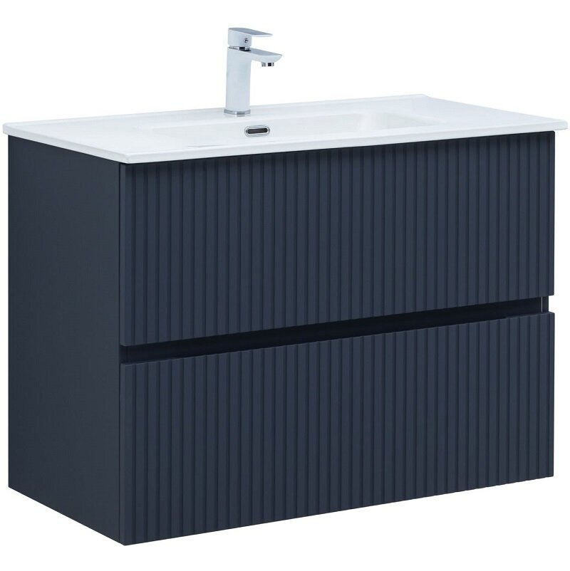 Изображение товара Тумба под раковину Aquanet Джейн 90 см (Flat) в синем цвете с системой рush-to-open