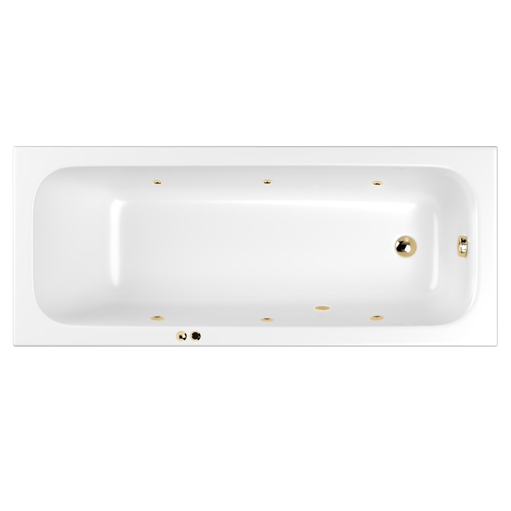 Изображение товара Ванна акриловая гидромассажная Whitecross Vibe 0105.180075.100.SOFT.GL, 180 x 75 см, белая, форсунки золото
