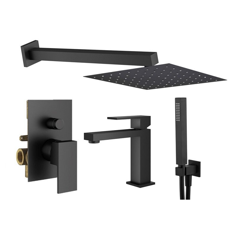 Изображение товара Комплект смесителей Plumberia Selection Tag с душем и раковиной, черный матовый Изображение товара Комплект смесителей Plumberia Selection Tag с душем и раковиной, черный матовый