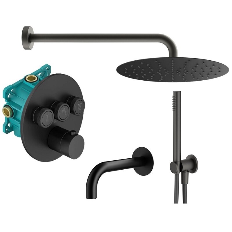 Изображение товара Душевая система Plumberia Selection Psbox KITPSB03NO60, термостатическая, на 3 потребителя, цвет черный матовый