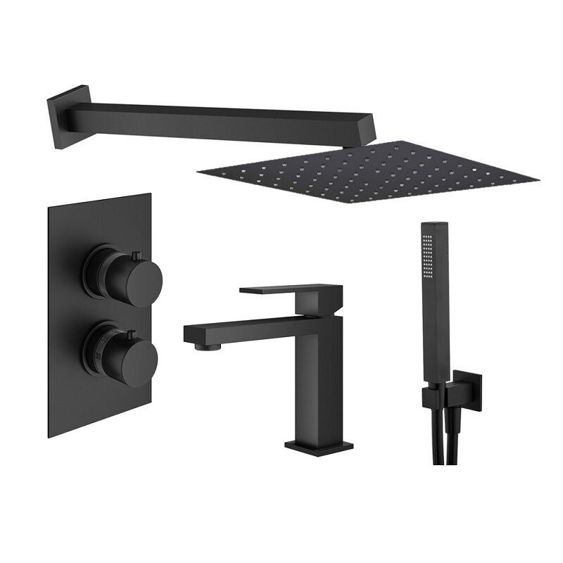 Изображение товара Комплект смесителей Plumberia Selection Tag KITTGT18QNO53, термостатический, цвет черный матовый