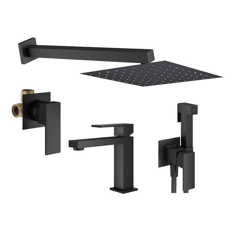 Изображение товара Комплект смесителей Plumberia Selection для ванны и души, черный матовый, 5 лет гарантии