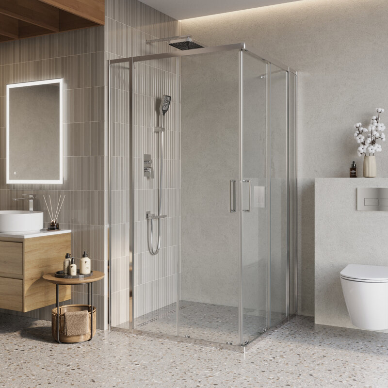 Изображение товара Душевой уголок BelBagno LUCE-A-22-80+20-C-Cr квадрат 100х100 см стекло прозрачное