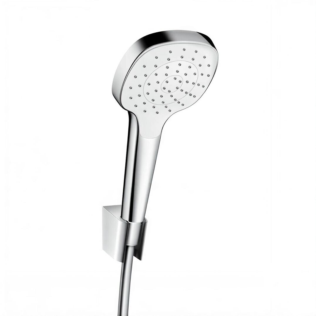 Изображение товара Душевой гарнитур Hansgrohe Croma Select E Vario 26413400, корпус хром, лицевая часть белая, 3 режима струи Изображение товара Душевой гарнитур Hansgrohe Croma Select E Vario 26413400, корпус хром, лицевая часть белая, 3 режима струи