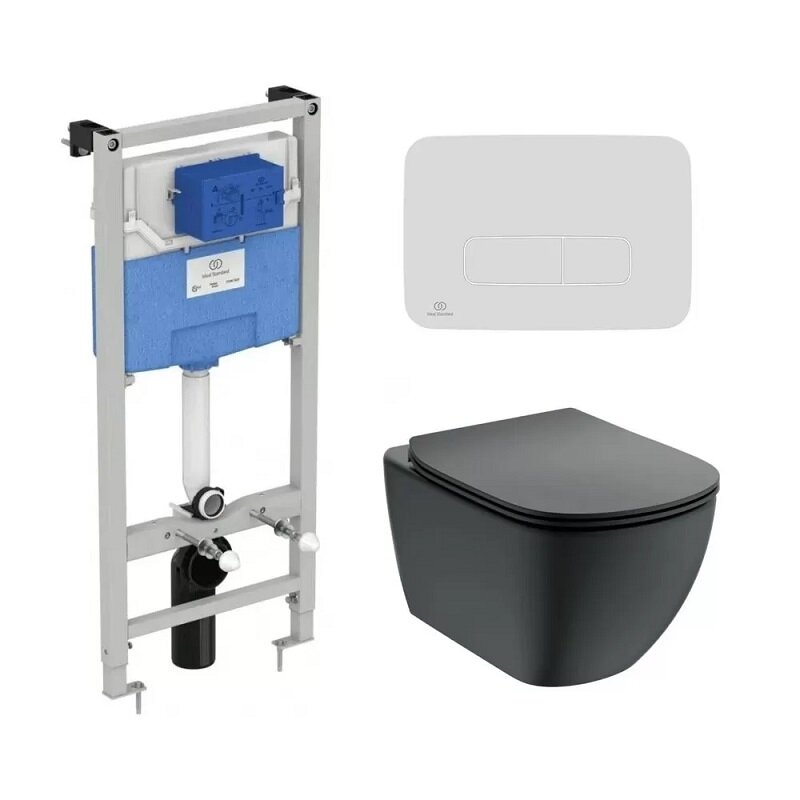 Изображение товара Инсталляция Ideal Standard Prosys 2.0, T0079V3 черный унитаз Ideal Standard Tesi c сиденьем микролифт T3527V3, клавиша белая, комплект T3868V3/123AC
