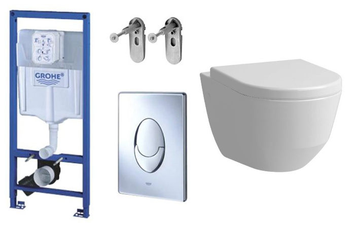 Изображение товара Инсталляция Grohe с безободковым унитазом Laufen Pro Rimless 8.2096.6.000.000.1, сиденьем микролифт