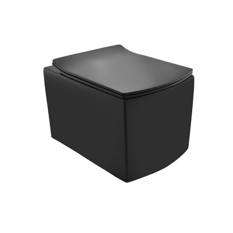 Изображение товара Подвесной безободковый унитаз Jaquar Kubix Prime модель KUS-BLM-35953BIUFSM Черный матовый 10 лет г