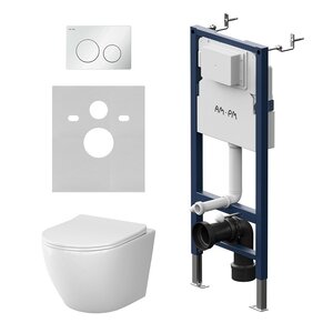 Изображение товара Инсталляция Am.Pm PrimeFit, IS90101.801900, унитаз подвесной Am.Pm Like Aquaspin, безободковый, сиденье микролифт, с клавишей цвет белый