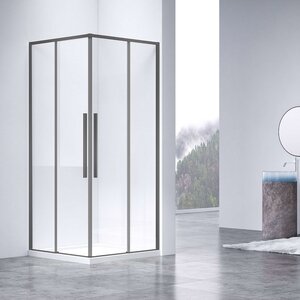 Изображение товара Душевой уголок Vincea Slim-N, VSS-4SN900CLGM, 90 х 90 см, стекло прозрачное, профиль воронёная сталь, gunmetal