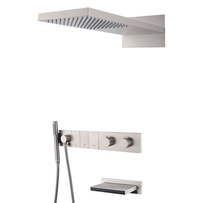 Изображение товара Душевая система Boheme Zodiac 133-2-NB, термостатическая, с изливом, на 3 потребителя, Nikel Brush