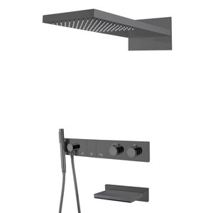 Изображение товара Душевая система Boheme Zodiac, термостатическая, с изливом, на 3 потребителя, Shine Gun Metall, 133-2-SGM