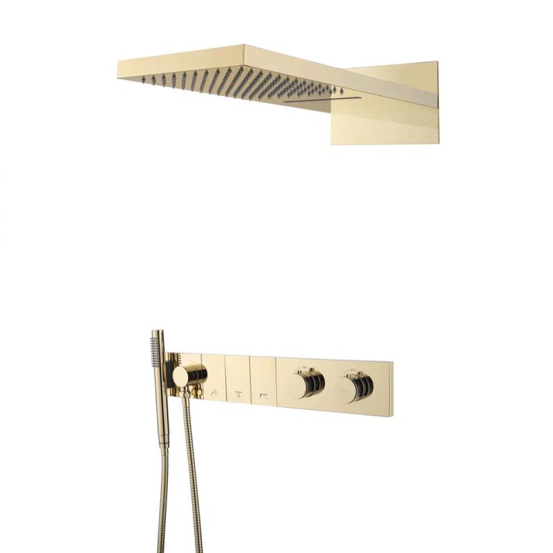 Изображение товара Душевая система Boheme Zodiac 133-G термостатическая верхний и ручной душ золото