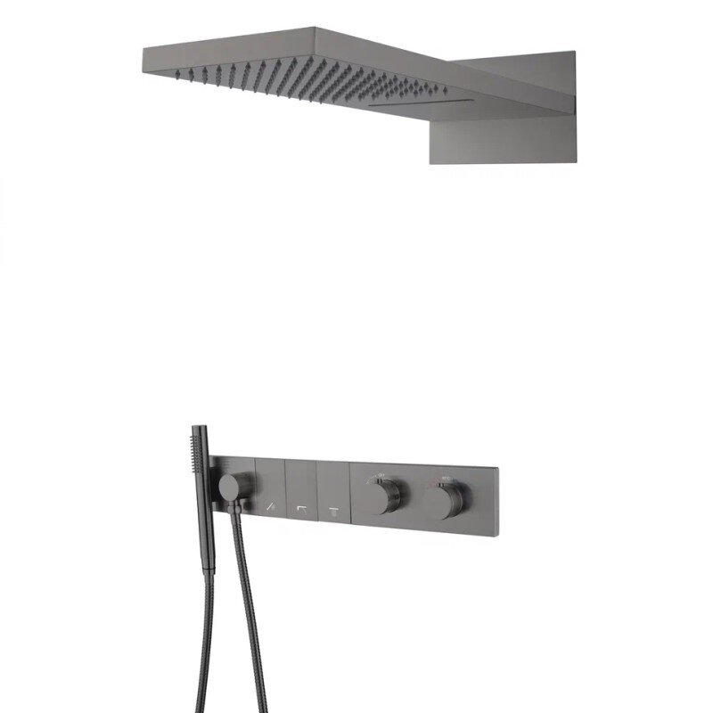 Изображение товара Душевая система Boheme Zodiac, термостатическая, верхний душ, ручной душ, вороненая сталь, gunmetal, 133-GM