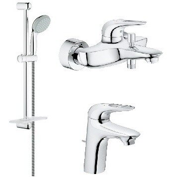 Изображение товара Смесители Grohe Eurostyle New 124416 комплект для ванны и раковины с душевым гарнитуром