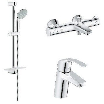 Изображение товара Комплект смесителей Grohe Eurosmart с душевым гарнитуром хром 124422+Grohtherm 800