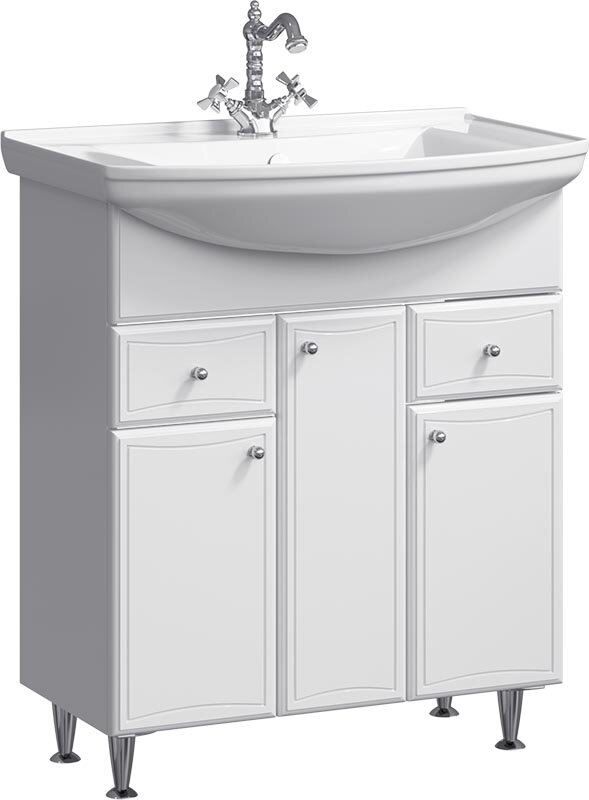 Изображение товара Тумба под раковину Aqwella Барселона 85 напольная белая с ящиками и корзиной