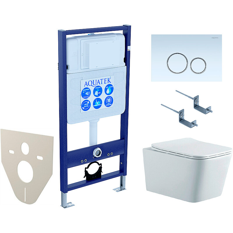 Изображение товара Комплект SET AQUATEK ЛИБРА N KDI15: инсталляция Standard INS-0000012 безободковый унитаз Либра N AQ0530N-00, белый, крышка soft-close, клавиша белая KDI-0000015, ободки хром