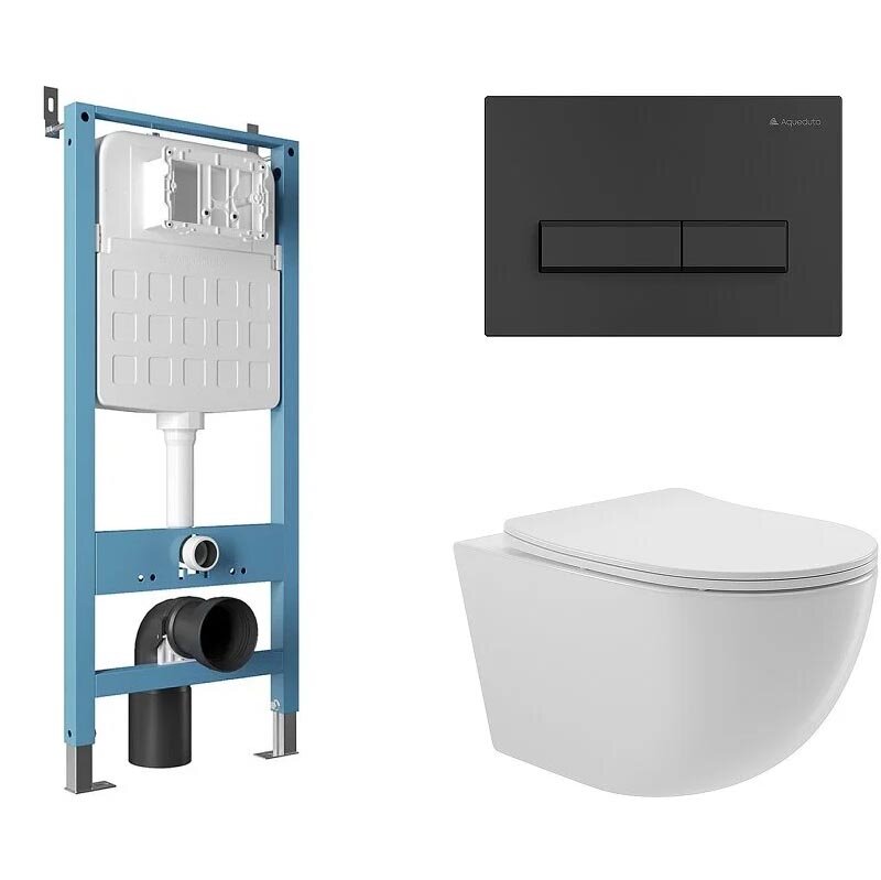 Изображение товара Безободковый унитаз Aqueduto Ovo с инсталляцией Aqueduto Tecnica черный матовый Изображение товара Безободковый унитаз Aqueduto Ovo с инсталляцией Aqueduto Tecnica черный матовый